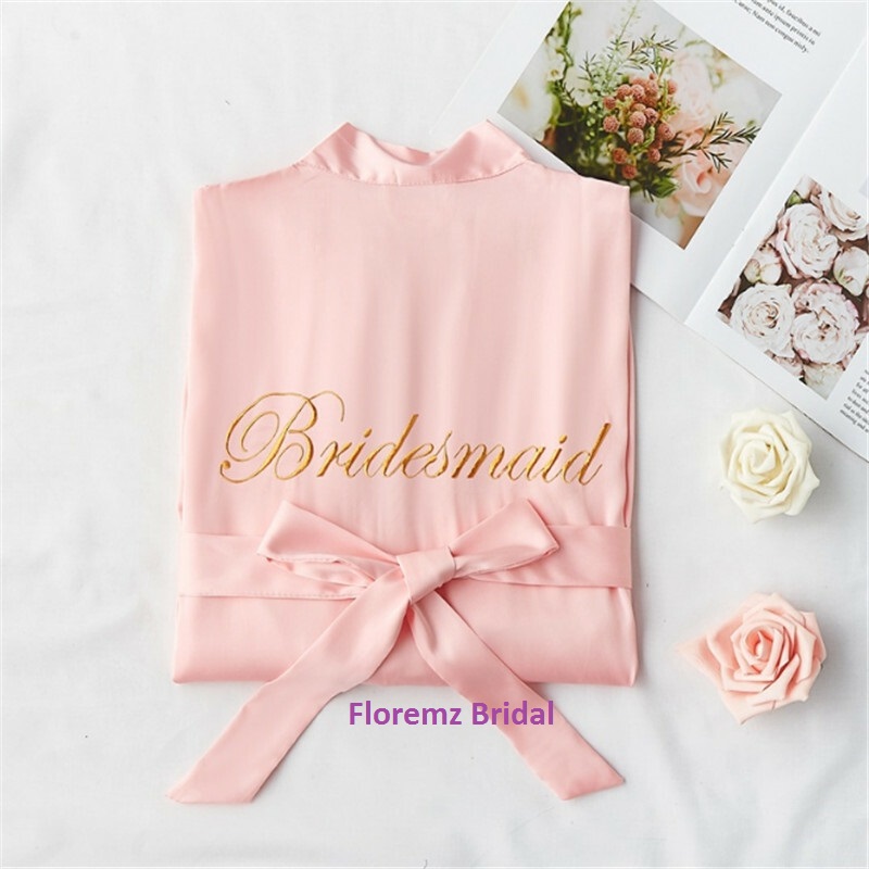 Bridesmaid Robe Embroidery Peach Satin – Renting