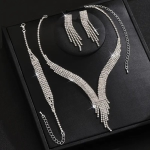 Women’s Jewelry Bridal Set: 1 Tassel Necklace + 1 Pair of Earrings + 1 Bracelet Set – Renting