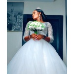 Royalty Silver Sequin Ball Gown Wedding Dress with Full Tulle Skirt – Available for Rent