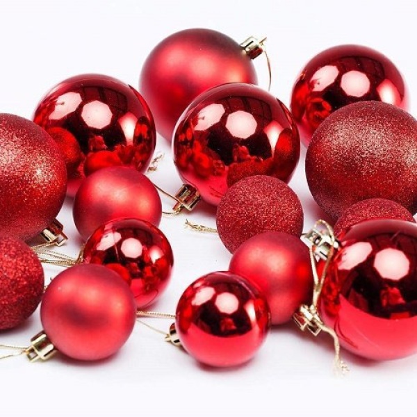 12Pcs Christmas Tree Glitter  4cm Red Balls Ornaments