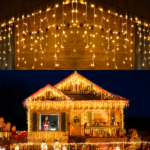Golden Glow LED Icicle Curtain Christmas Lights - Gold