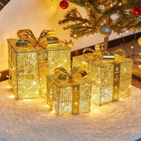 3pcs/Set Christmas Gift Boxes with LED Lights Luminous