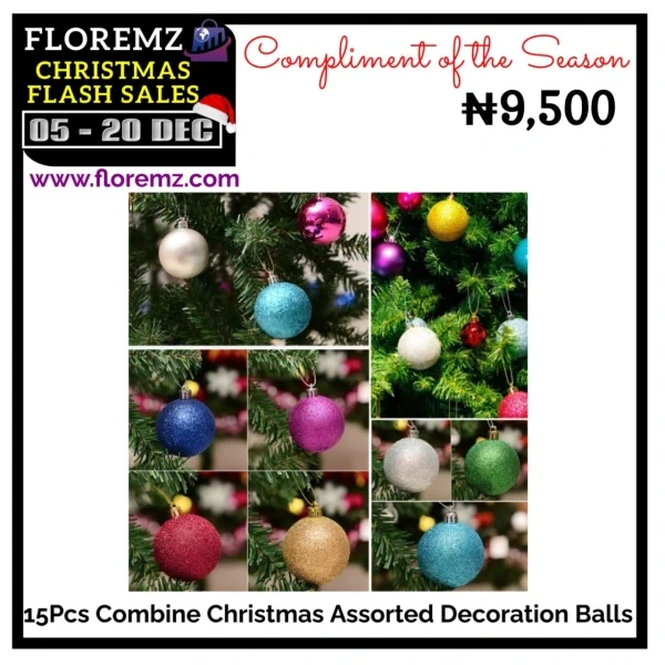 15Pcs Combine Christmas Assorted Decoration Balls