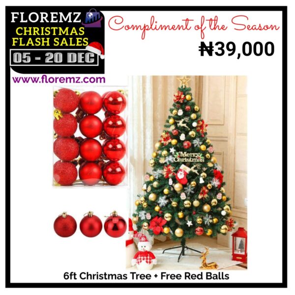 6ft Christmas Tree + Free Red Balls
