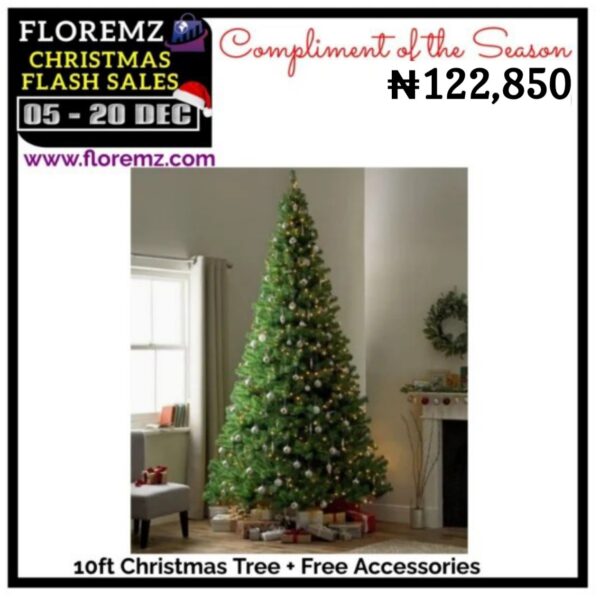 10Ft Xmas Tree + Free Colour Light + Balls