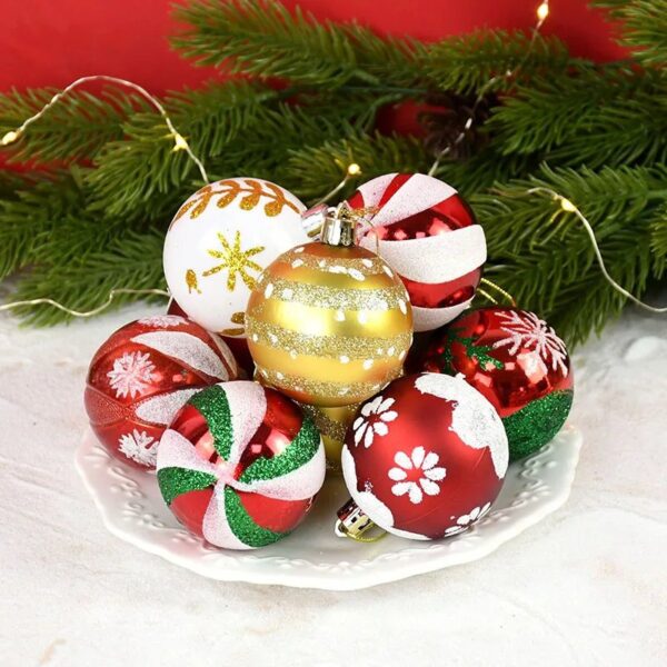 6pcs Electroplated Hanging Christmas Tree Decor Painted Design Balls