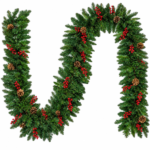 9FT Premium Evergreen Christmas Garland with Pinecones & Red Berries