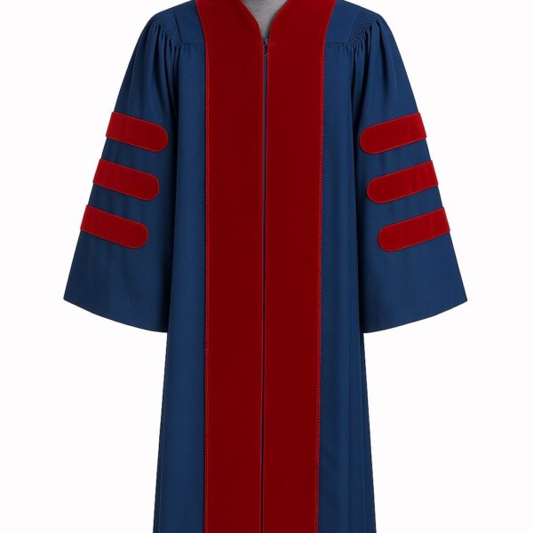 Blue and Red Doctorate Academic Gown with Velvet Panels – Rental