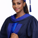 Production of Navy Blue Graduation Gown with Blue Panel – For Sale