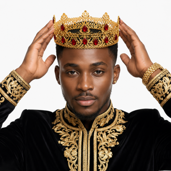 Luxury Royal Gold King's Crown with Ruby Red Crystal Stones