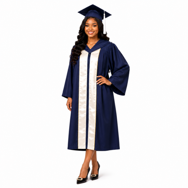 Navy Blue Graduation Gown with Cream Rental for Adults