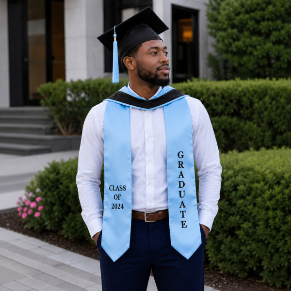 Sky Blue Graduation Hood, Sash and Cap Set