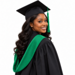 Black Graduation Gown with Green Hood for Rent