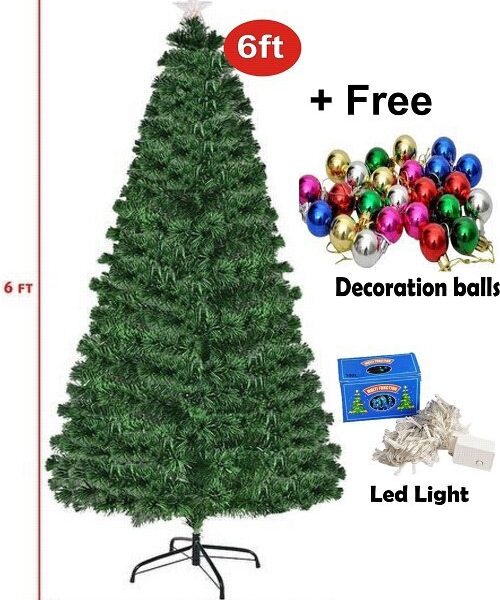 6ft Xmas Tree + Colour Led Lights + Balls For Decoration