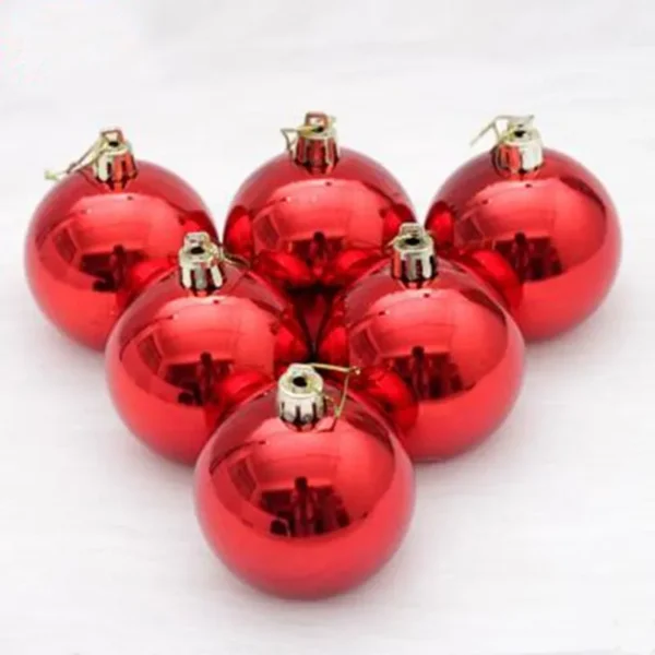 6Pcs Christmas Glitter Red Balls Ornaments