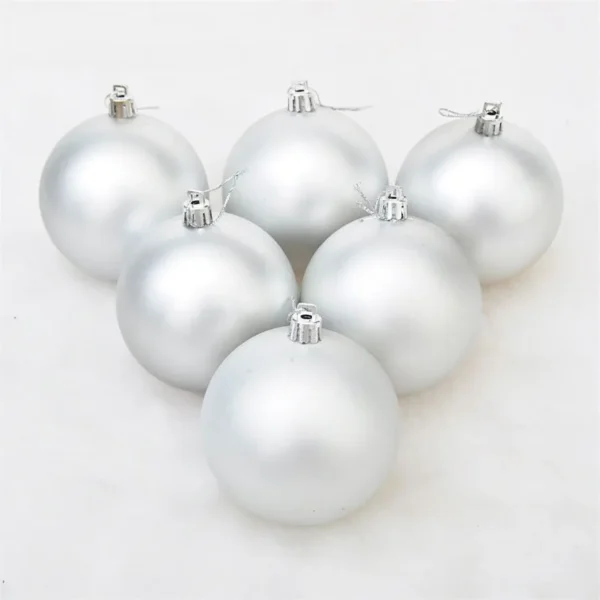 6Pcs Christmas Glitter Silver 6cm Balls Ornaments