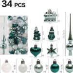 34Pcs Christmas Tree Baubles Shatterproof Ornaments - Green/White