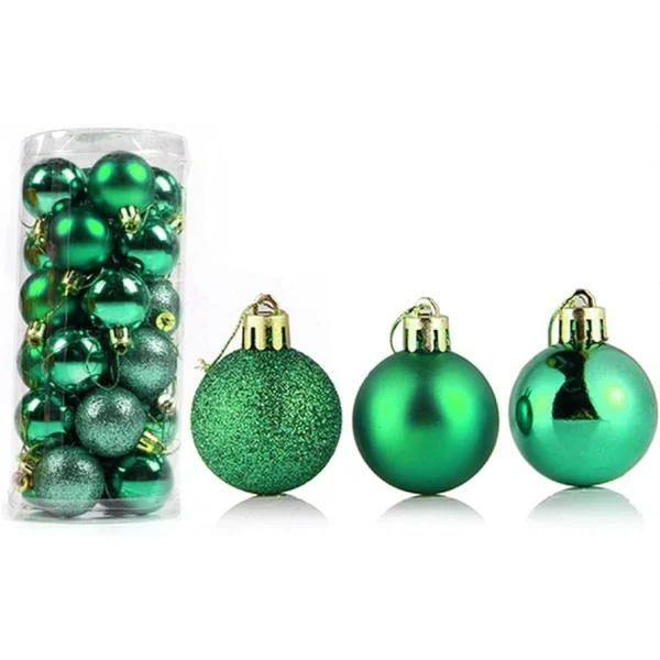 24Pcs Christmas Glitter 4cm Green Balls