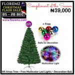 6ft Xmas Tree + Free Multicolor Led Lights + Decoration Ball