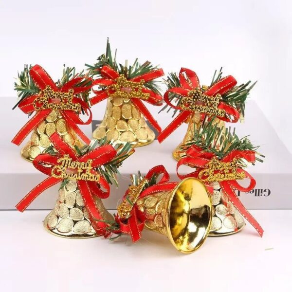 6pcs Merry Christmas Medium Hanging Gold Bell Ornament