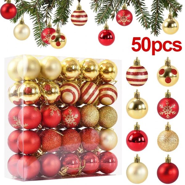 50pcs Red Gold Christmas Tree Assorted Balls