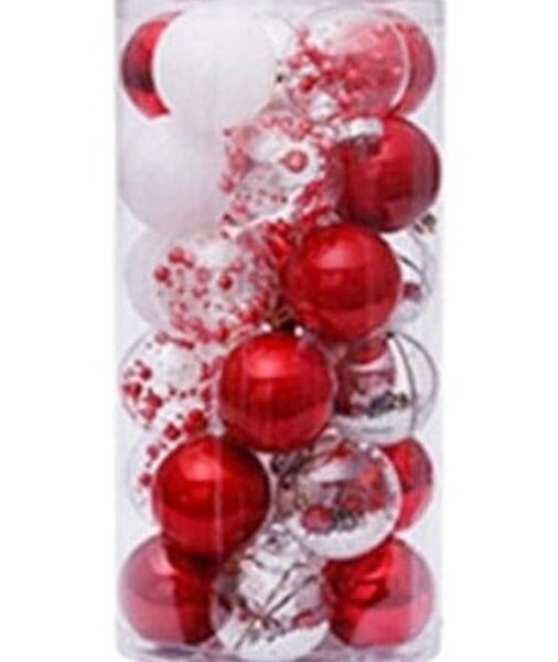 30pcs Christmas Glitter Red Assorted Design Balls Ornaments