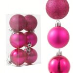 6Pcs Christmas Glitter Pink Balls Ornaments