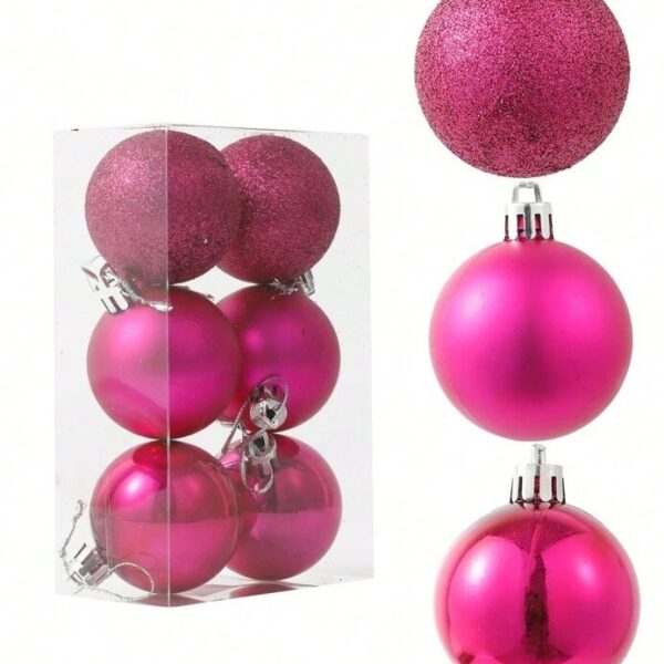 6Pcs Christmas Glitter Pink Balls Ornaments