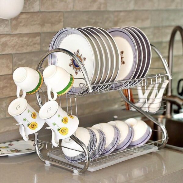 16inches Stainless Steel Plate Rack With Cup And Spoon Holder