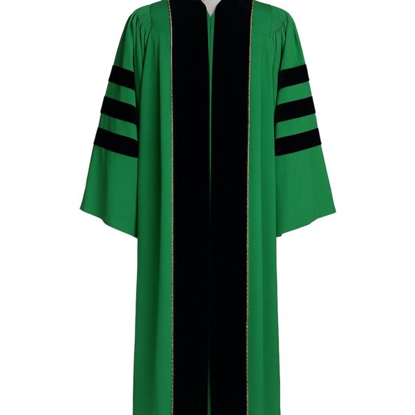 Green and Black Doctorate Academic Gown with Velvet Panels – Rental