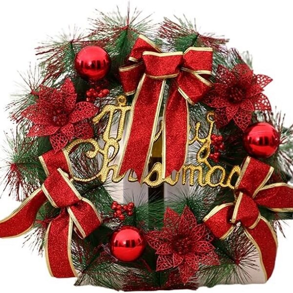 Christmas Wreath with Flower Bow for Front Door