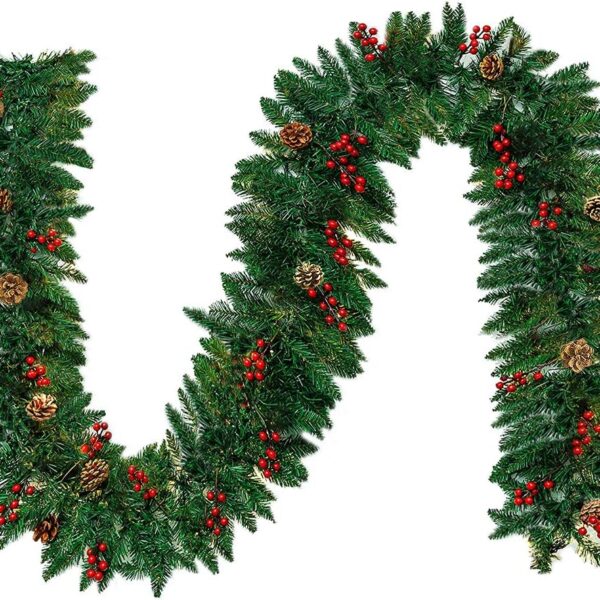 250T Christmas Garland with Pine Cones & Red Berries