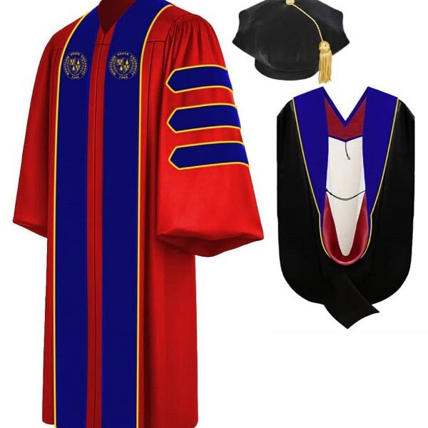 Production of Red and Royal Blue Doctorate Graduation Gown for Sale