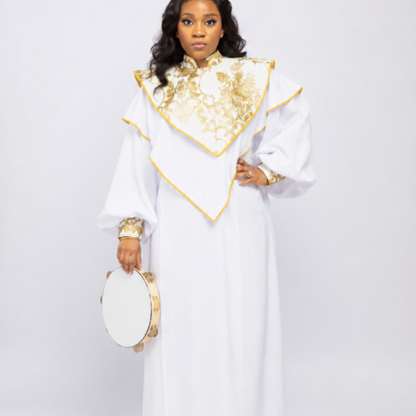 Production of White and Gold Luxury Choir Robe with Embroidered Cape