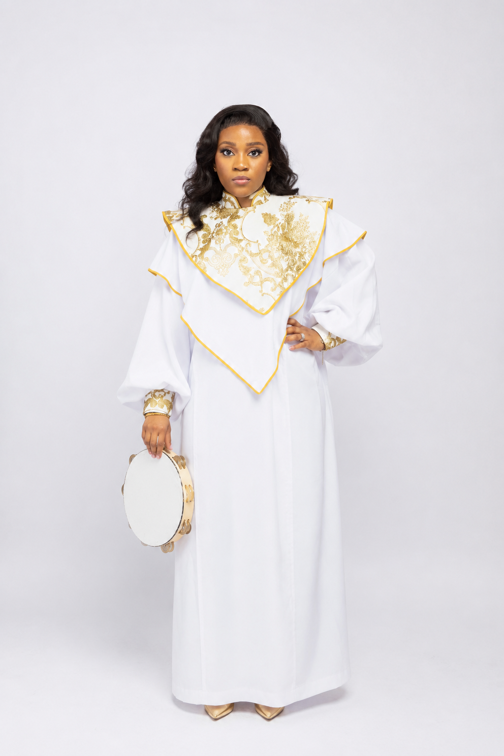 Production of White and Gold Luxury Choir Robe with Embroidered Cape