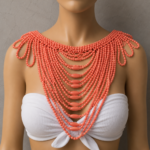 Coral Bead Chest Bib Necklace for Traditional Attire